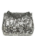 Mini Classic Square Flap Bag Metallic Silver Sequins Ruthenium Hardware