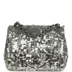 Mini Classic Square Flap Bag Metallic Silver Sequins Ruthenium Hardware