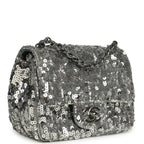 Mini Classic Square Flap Bag Metallic Silver Sequins Ruthenium Hardware