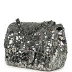 Mini Classic Square Flap Bag Metallic Silver Sequins Ruthenium Hardware