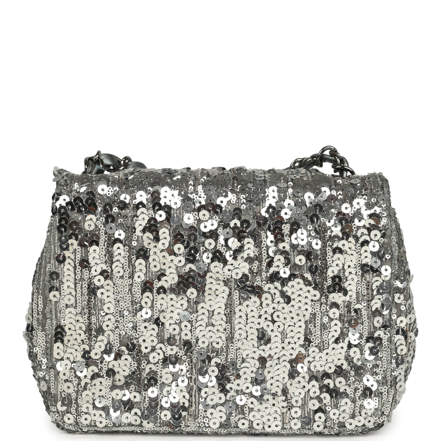 Mini Classic Square Flap Bag Metallic Silver Sequins Ruthenium Hardware