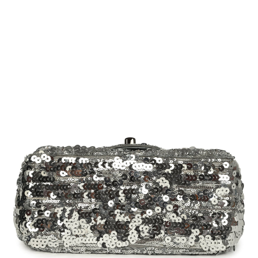 Mini Classic Square Flap Bag Metallic Silver Sequins Ruthenium Hardware