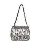 Mini Classic Square Flap Bag Metallic Silver Sequins Ruthenium Hardware