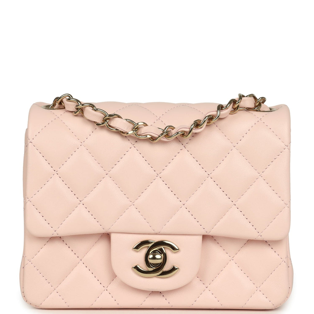 Mini Classic Square Flap Bag Pink Lambskin Gold Hardware