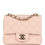 Mini Classic Square Flap Bag Pink Lambskin Gold Hardware