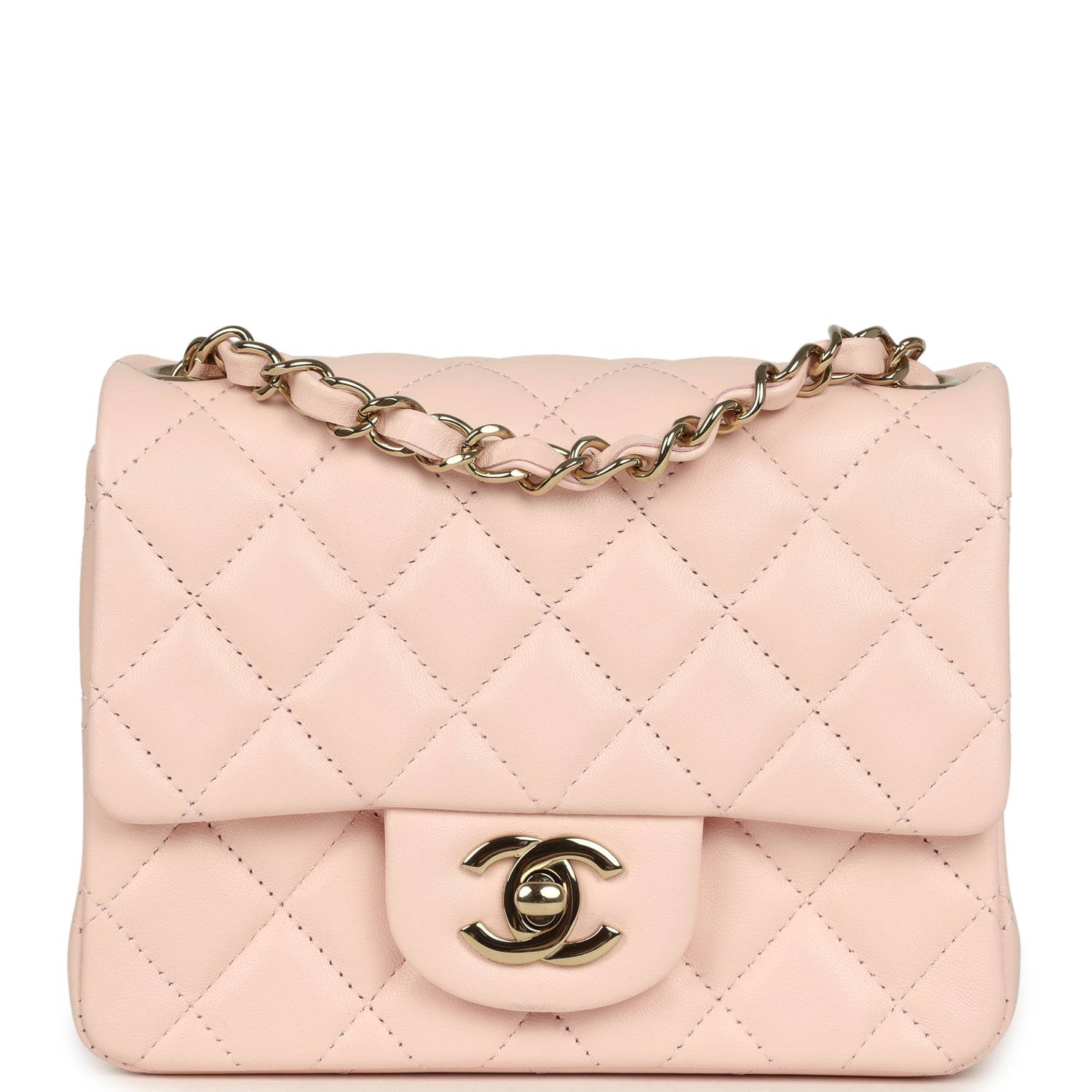 Mini Classic Square Flap Bag Pink Lambskin Gold Hardware