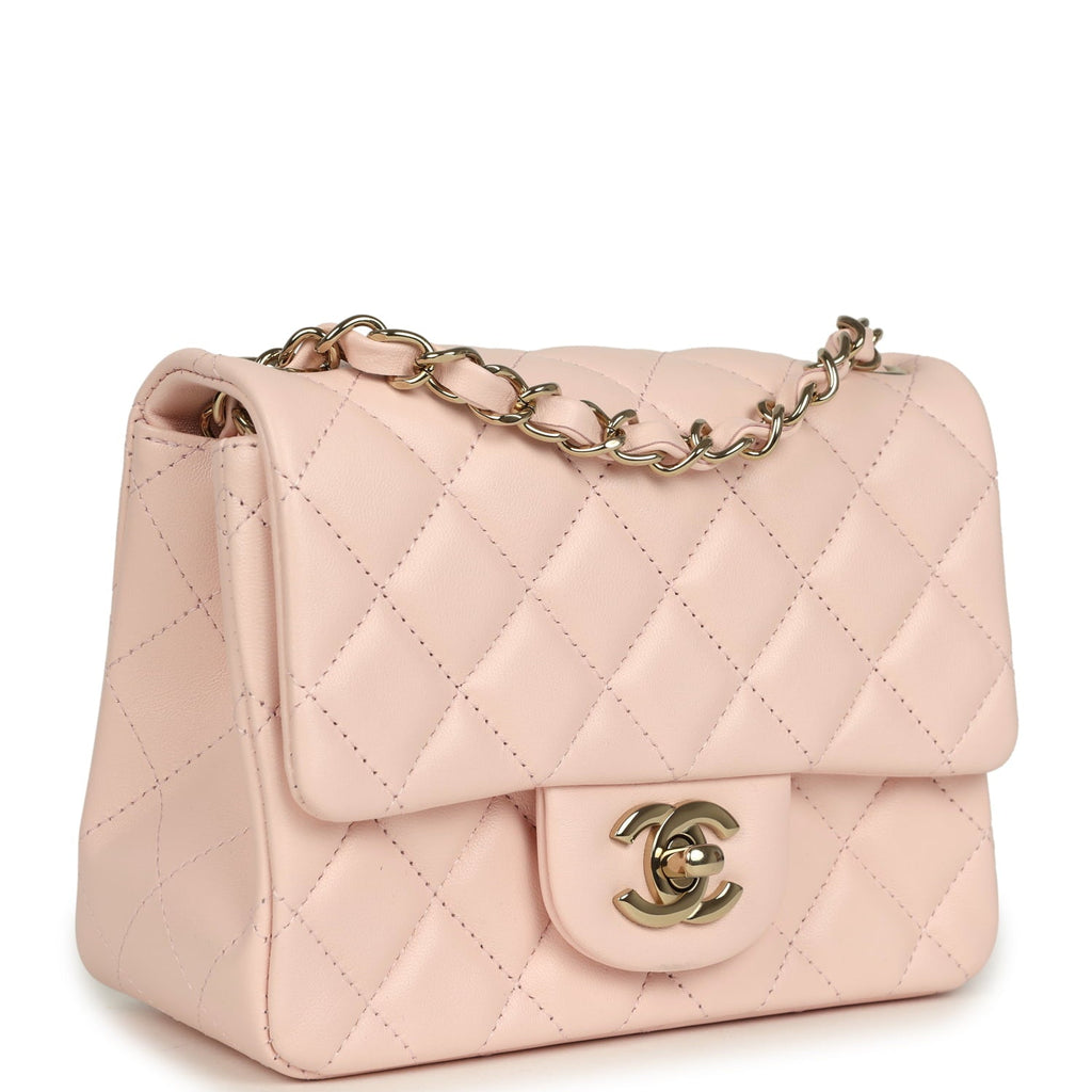 Mini Classic Square Flap Bag Pink Lambskin Gold Hardware