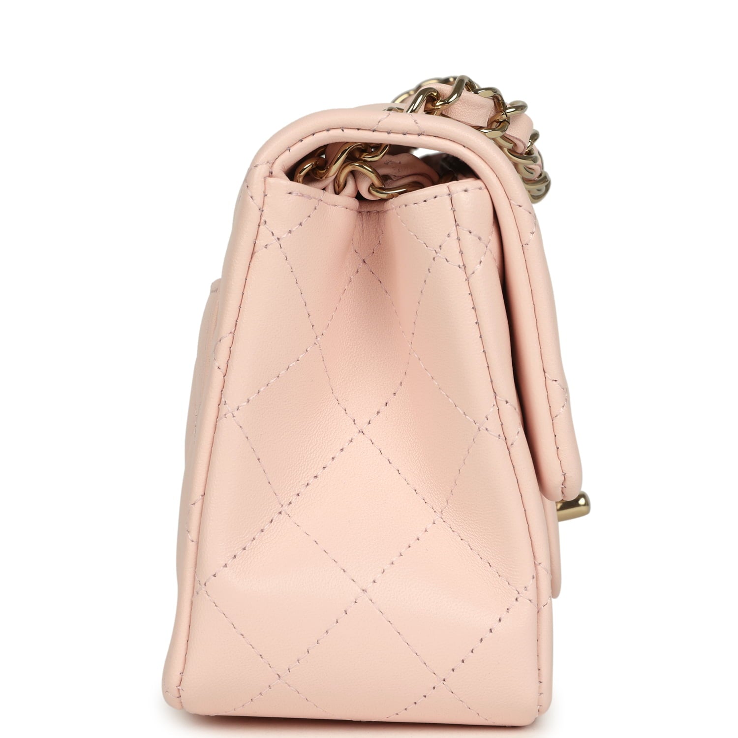 Mini Classic Square Flap Bag Pink Lambskin Gold Hardware