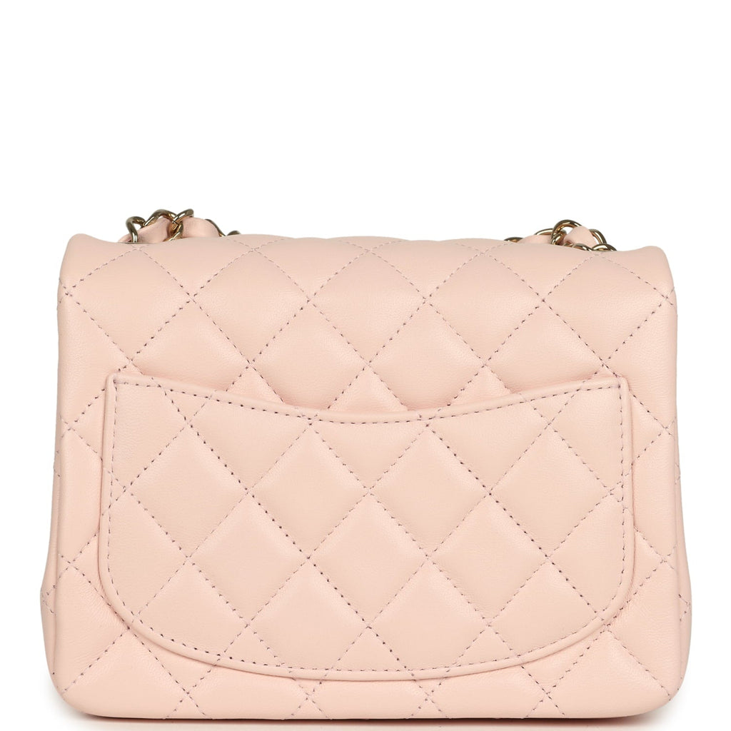 Mini Classic Square Flap Bag Pink Lambskin Gold Hardware