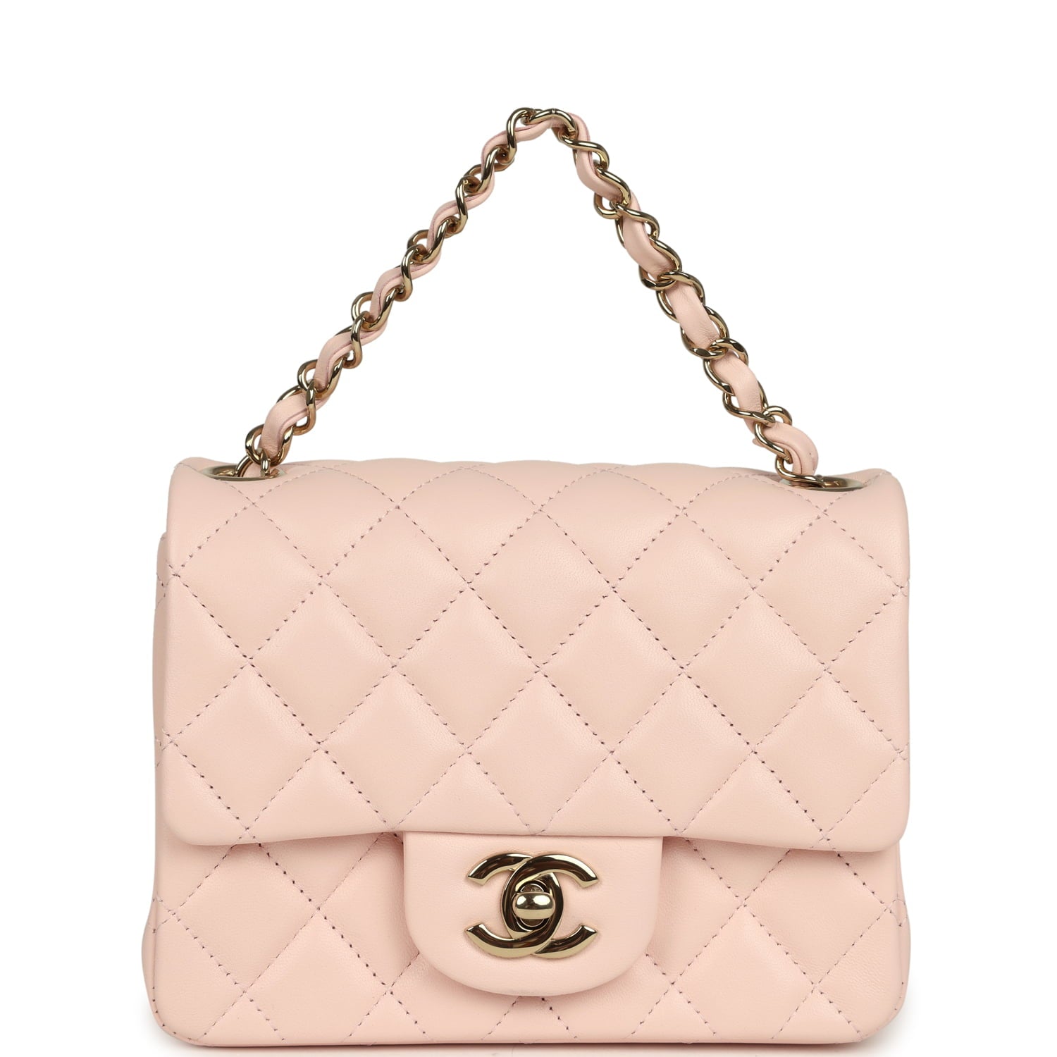 Mini Classic Square Flap Bag Pink Lambskin Gold Hardware