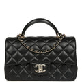 Mini Classic Rectangular Top Handle Flap Bag Black Lambskin Light Gold Hardware