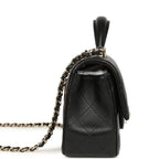 Mini Classic Rectangular Top Handle Flap Bag Black Lambskin Light Gold Hardware