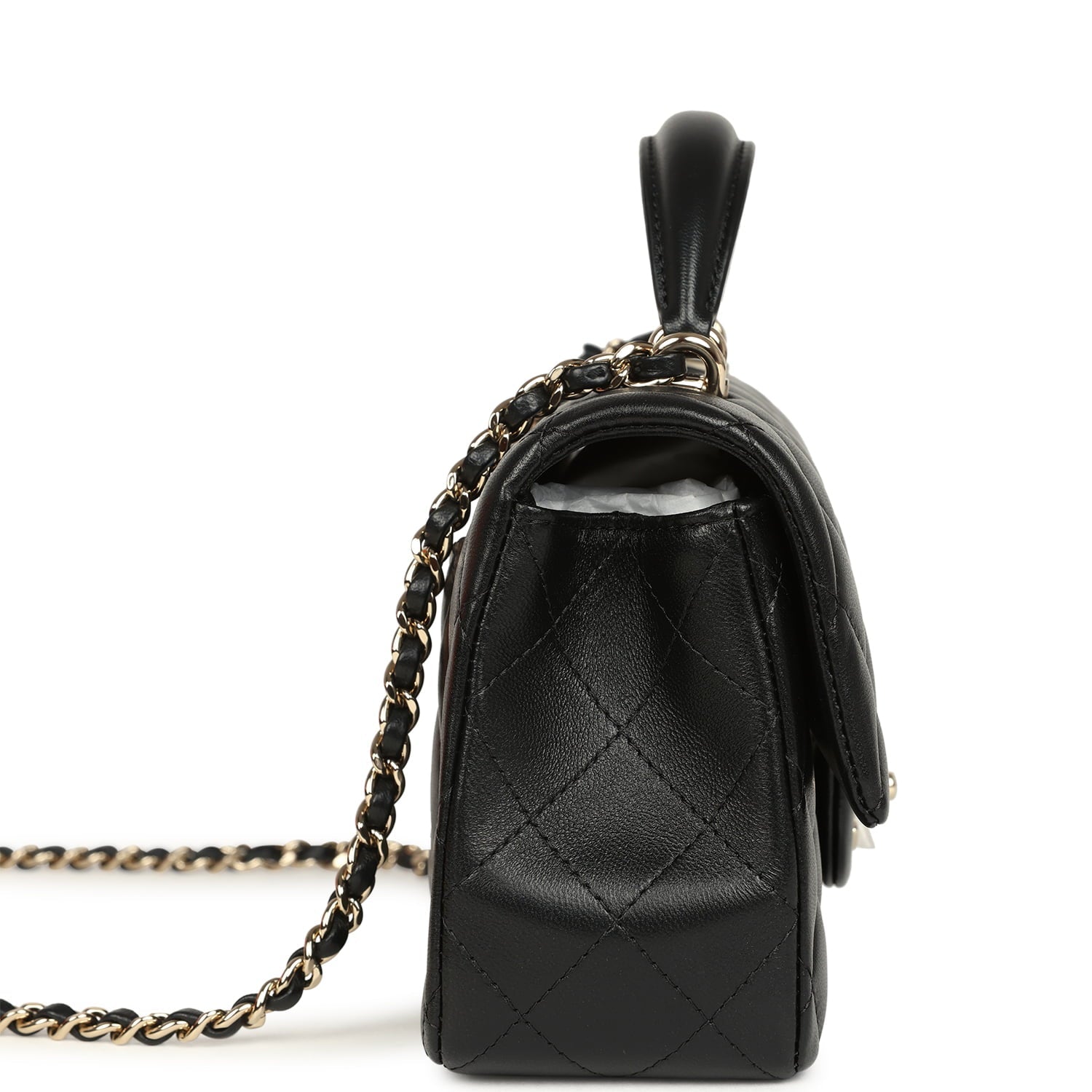 Mini Classic Rectangular Top Handle Flap Bag Black Lambskin Light Gold Hardware