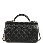 Mini Classic Rectangular Top Handle Flap Bag Black Lambskin Light Gold Hardware