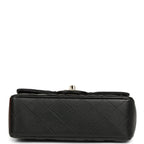 Mini Classic Rectangular Top Handle Flap Bag Black Lambskin Light Gold Hardware