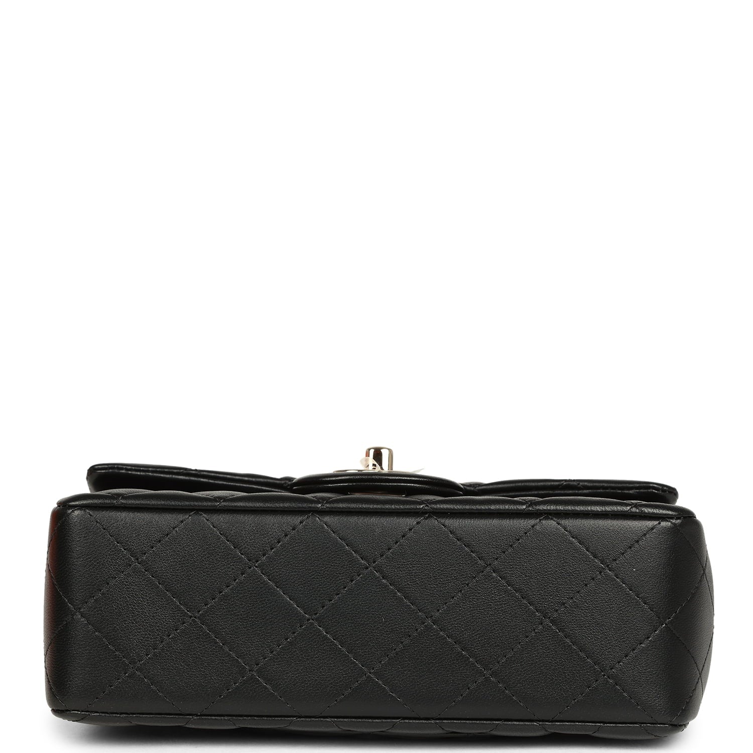 Mini Classic Rectangular Top Handle Flap Bag Black Lambskin Light Gold Hardware