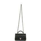 Mini Classic Rectangular Top Handle Flap Bag Black Lambskin Light Gold Hardware