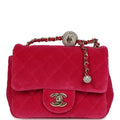 Mini Pearl Crush Square Flap Bag Fuchsia Velvet Light Gold Hardware