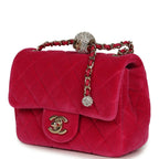 Mini Pearl Crush Square Flap Bag Fuchsia Velvet Light Gold Hardware