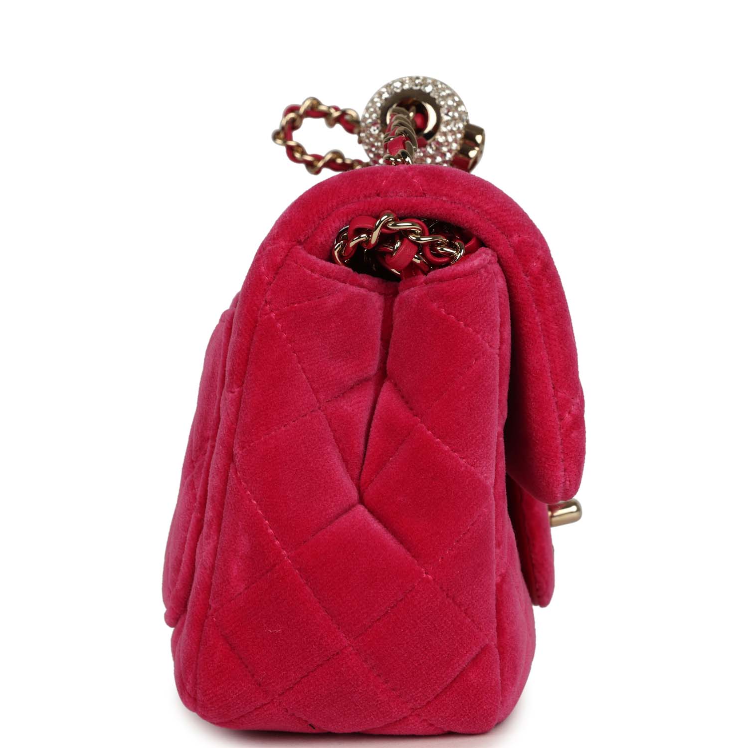 Mini Pearl Crush Square Flap Bag Fuchsia Velvet Light Gold Hardware