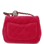Mini Pearl Crush Square Flap Bag Fuchsia Velvet Light Gold Hardware