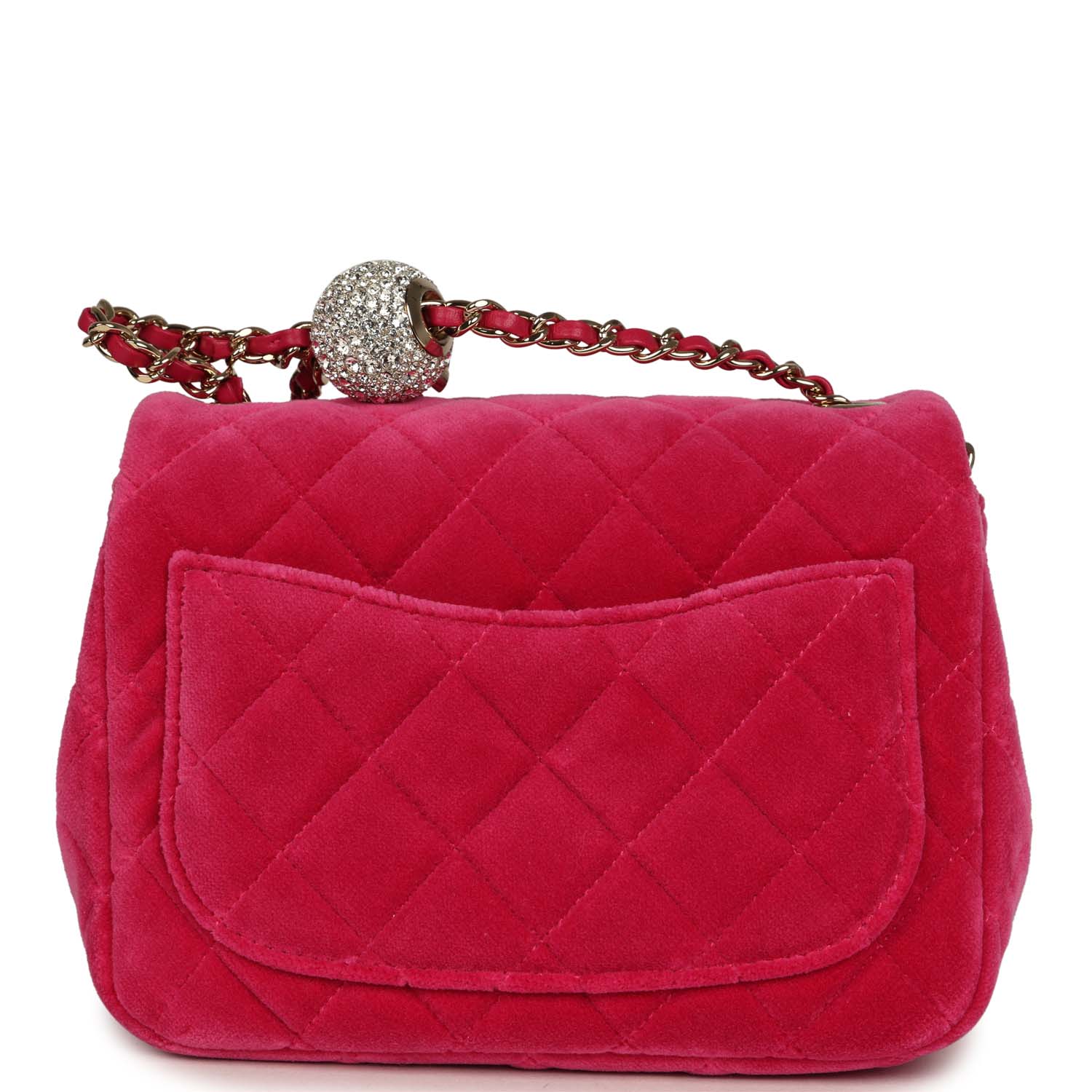 Mini Pearl Crush Square Flap Bag Fuchsia Velvet Light Gold Hardware