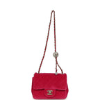 Mini Pearl Crush Square Flap Bag Fuchsia Velvet Light Gold Hardware