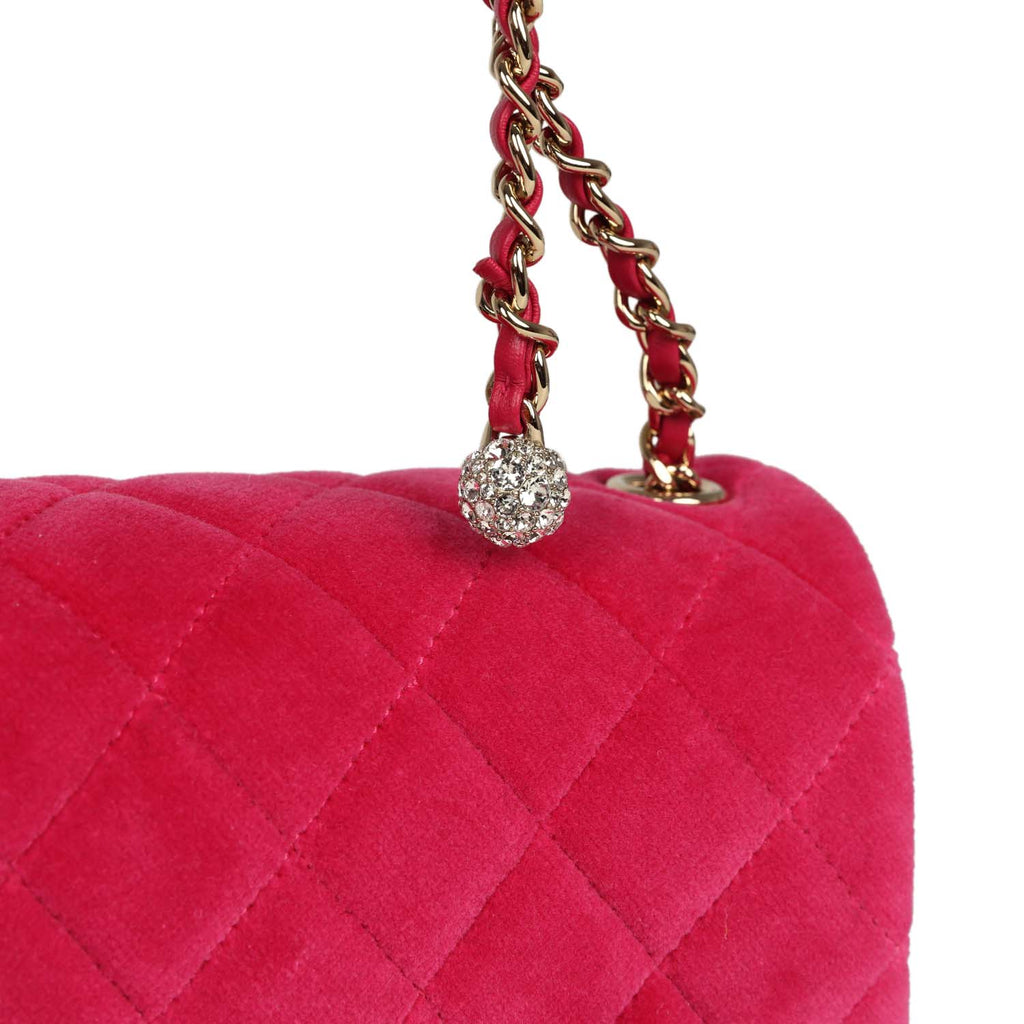 Mini Pearl Crush Square Flap Bag Fuchsia Velvet Light Gold Hardware