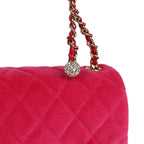 Mini Pearl Crush Square Flap Bag Fuchsia Velvet Light Gold Hardware