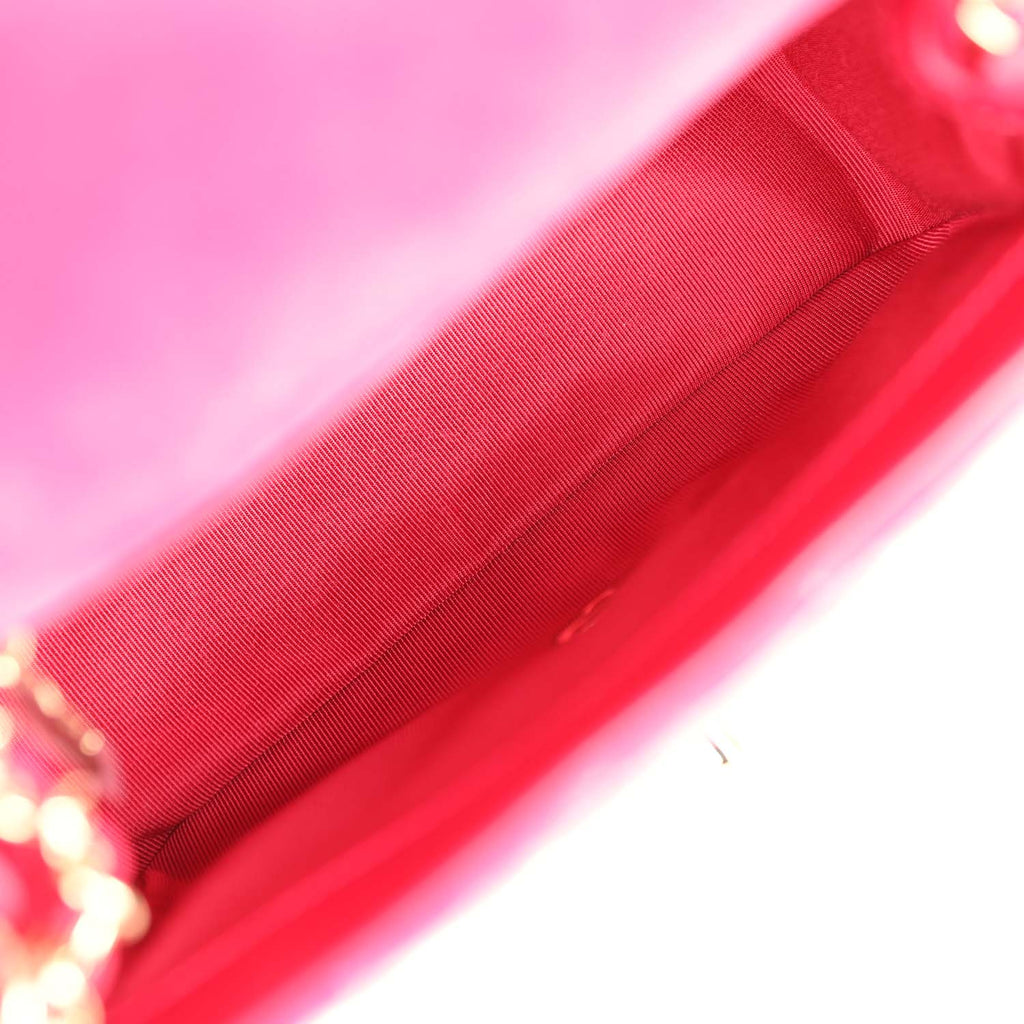 Mini Pearl Crush Square Flap Bag Fuchsia Velvet Light Gold Hardware