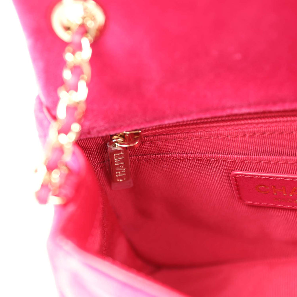 Mini Pearl Crush Square Flap Bag Fuchsia Velvet Light Gold Hardware
