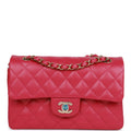 Small Classic Double Flap Fuchsia Caviar Light Gold Hardware