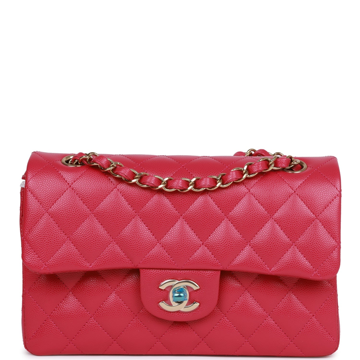 Small Classic Double Flap Fuchsia Caviar Light Gold Hardware
