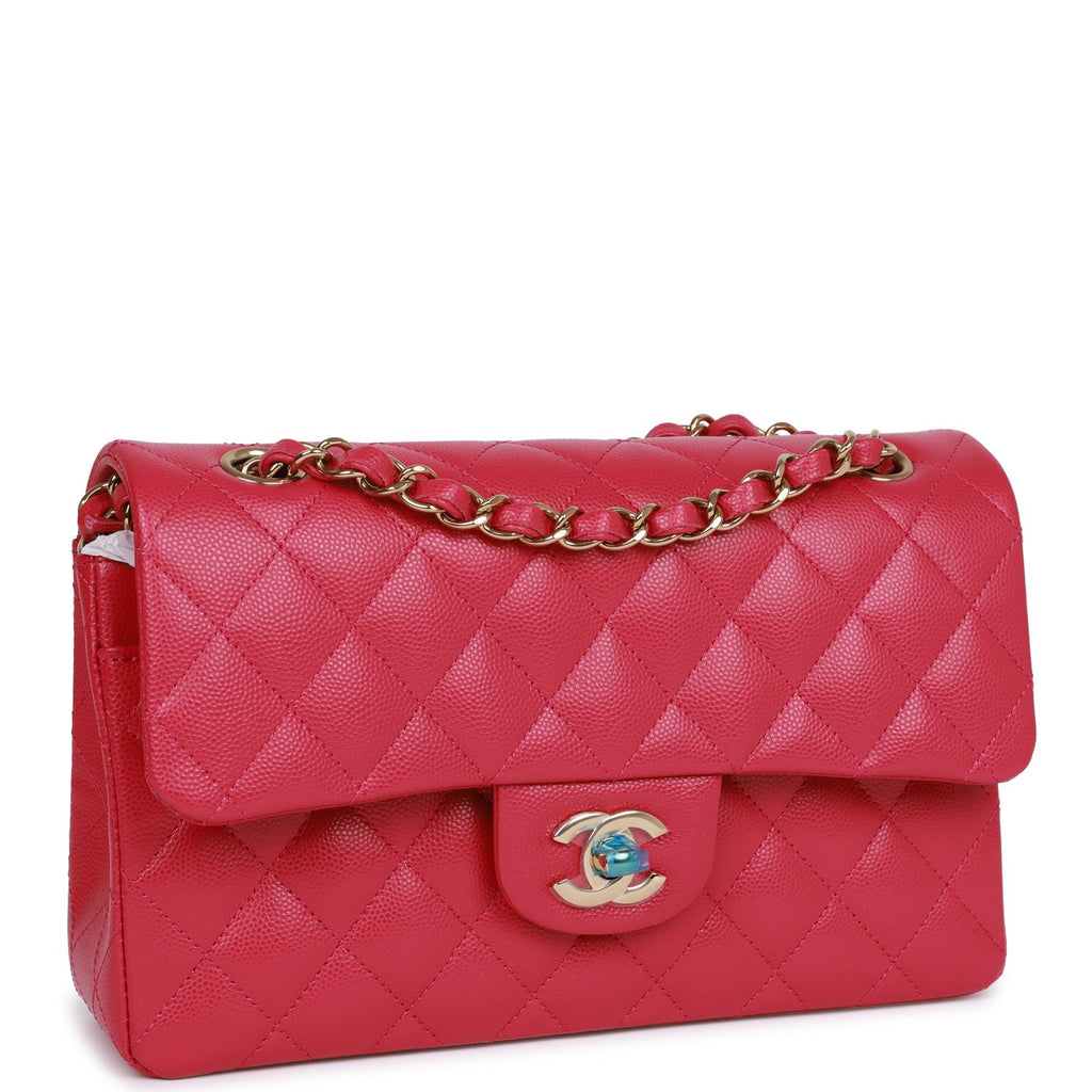 Small Classic Double Flap Fuchsia Caviar Light Gold Hardware