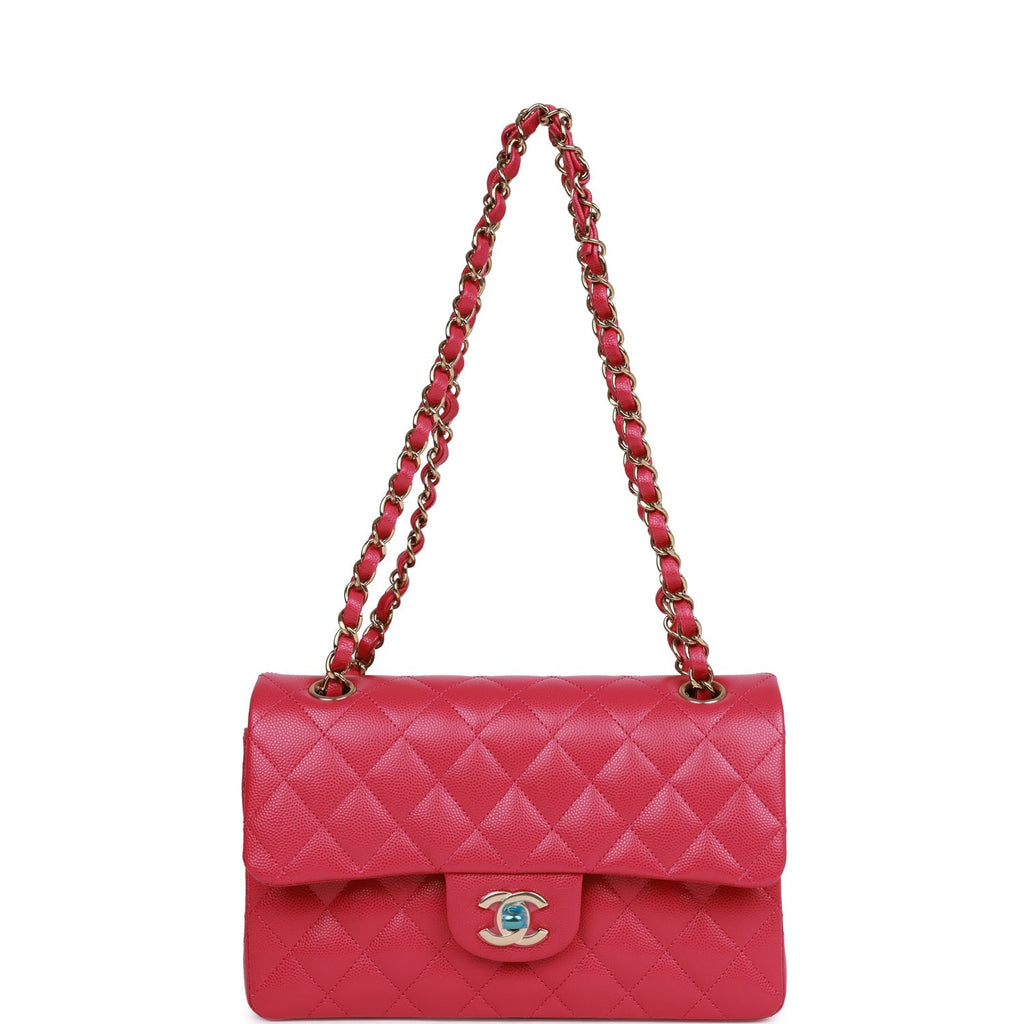 Small Classic Double Flap Fuchsia Caviar Light Gold Hardware