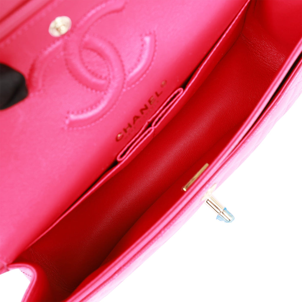 Small Classic Double Flap Fuchsia Caviar Light Gold Hardware