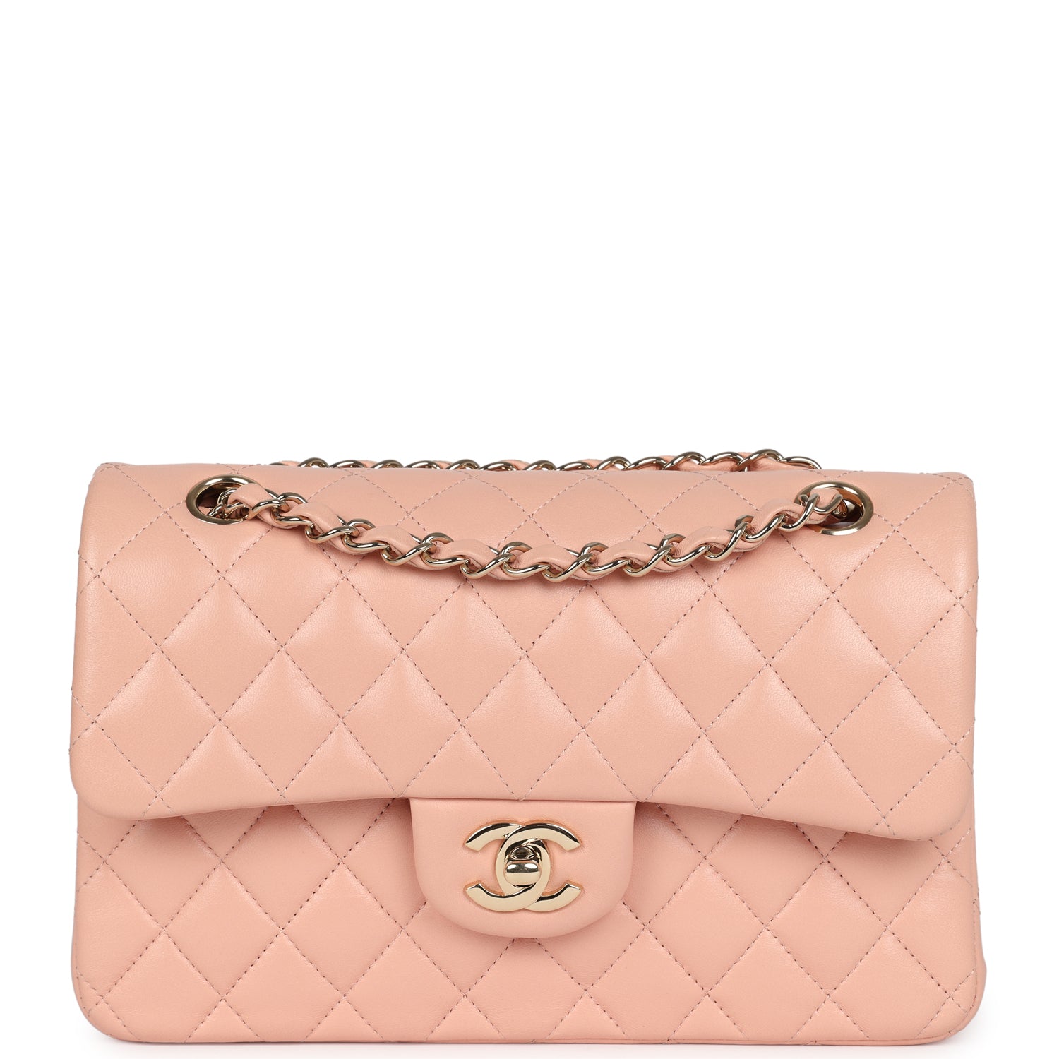 Small Classic Double Flap Light Pink Lambskin Gold Hardware