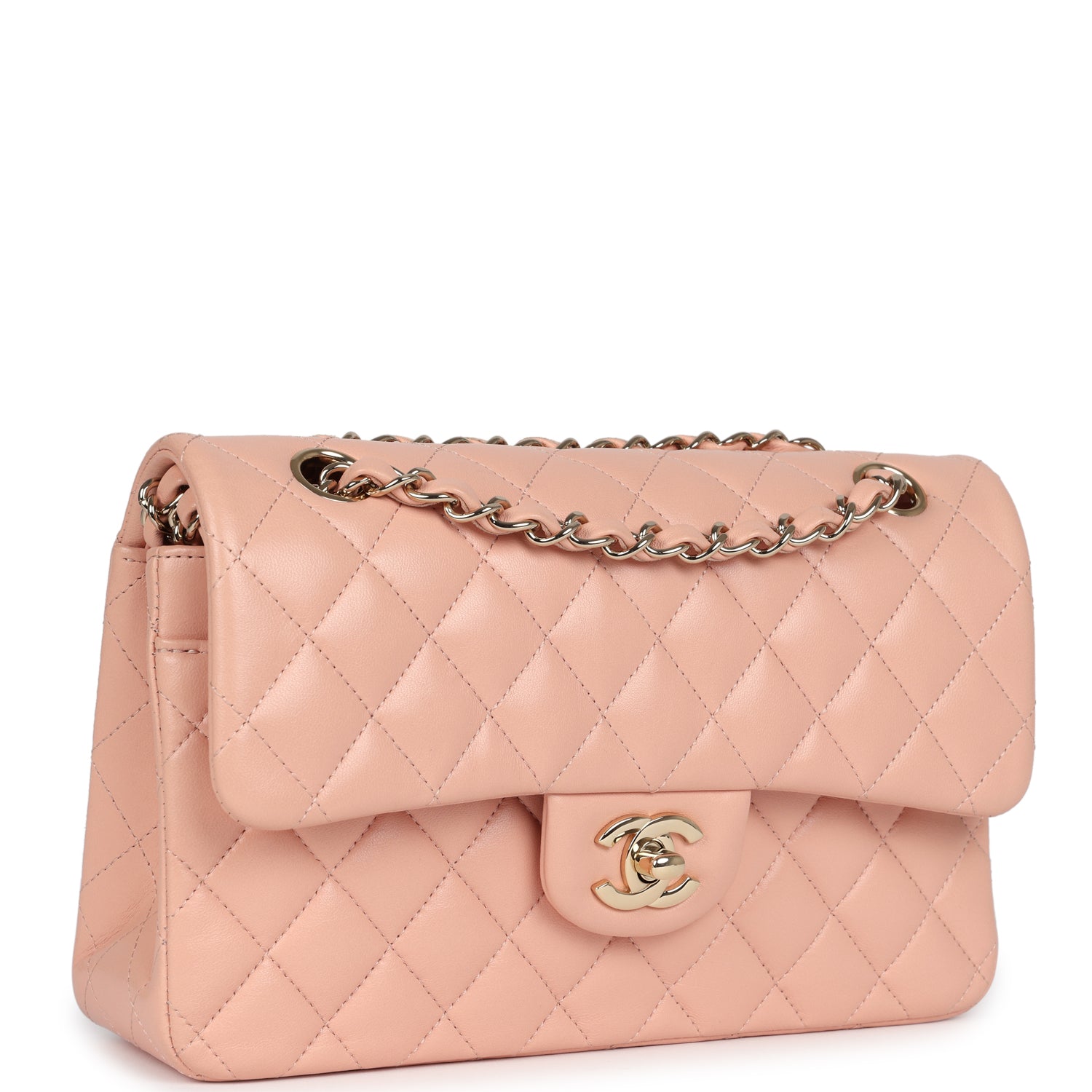 Small Classic Double Flap Light Pink Lambskin Gold Hardware