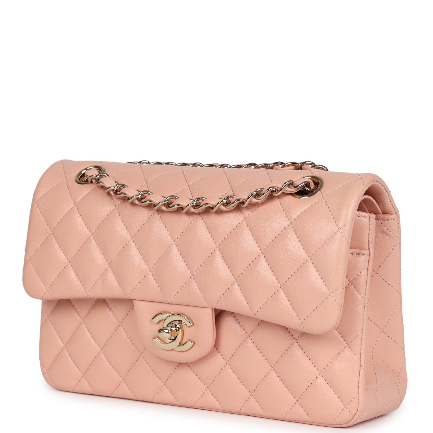 Small Classic Double Flap Light Pink Lambskin Gold Hardware