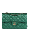 Small Classic Double Flap Bag Emerald Green Shiny Caviar Gold Hardware