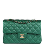 Small Classic Double Flap Bag Emerald Green Shiny Caviar Gold Hardware