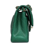 Small Classic Double Flap Bag Emerald Green Shiny Caviar Gold Hardware