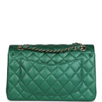 Small Classic Double Flap Bag Emerald Green Shiny Caviar Gold Hardware