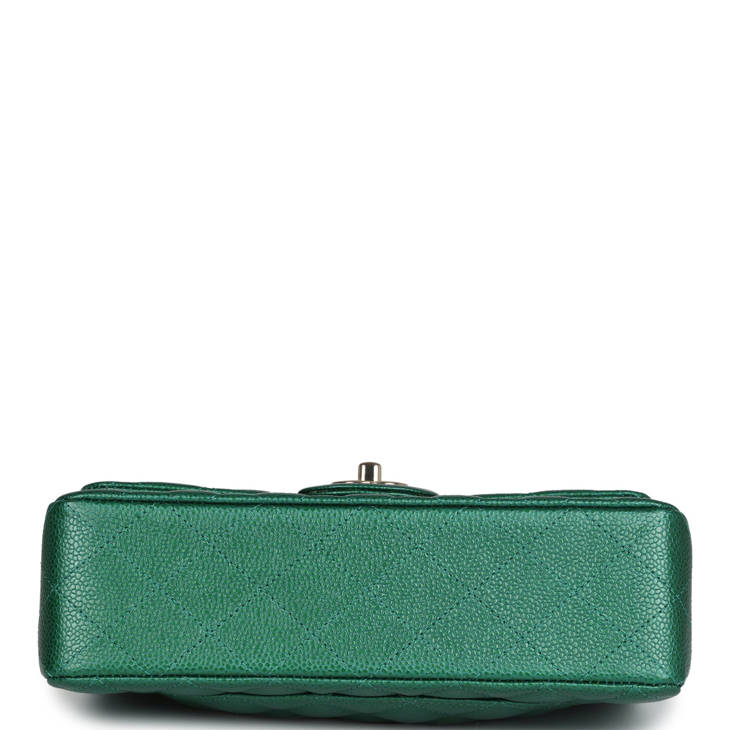 Small Classic Double Flap Bag Emerald Green Shiny Caviar Gold Hardware