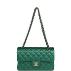 Small Classic Double Flap Bag Emerald Green Shiny Caviar Gold Hardware