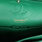 Small Classic Double Flap Bag Emerald Green Shiny Caviar Gold Hardware
