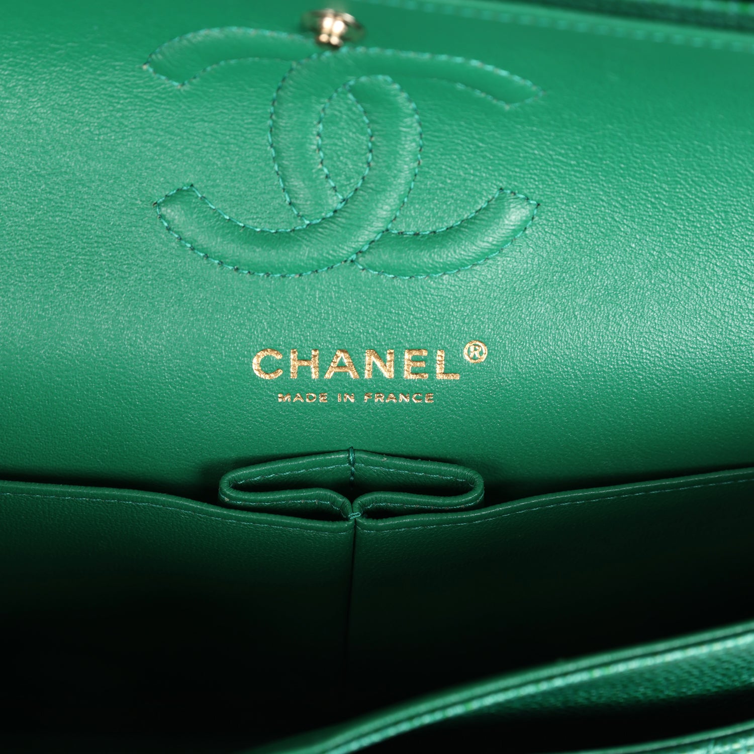 Small Classic Double Flap Bag Emerald Green Shiny Caviar Gold Hardware