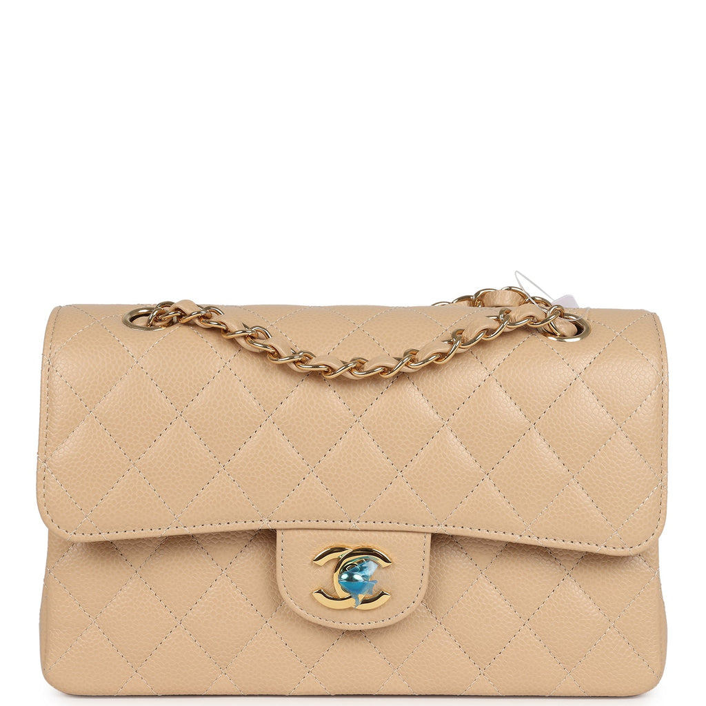 Small Classic Double Flap Bag Beige Caviar Gold Hardware