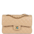 Small Classic Double Flap Bag Beige Caviar Gold Hardware