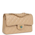 Small Classic Double Flap Bag Beige Caviar Gold Hardware